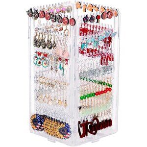 360 Rotating Earring Holder Stand Acrylic Jewelry Organizer with 5 Tiers Storage